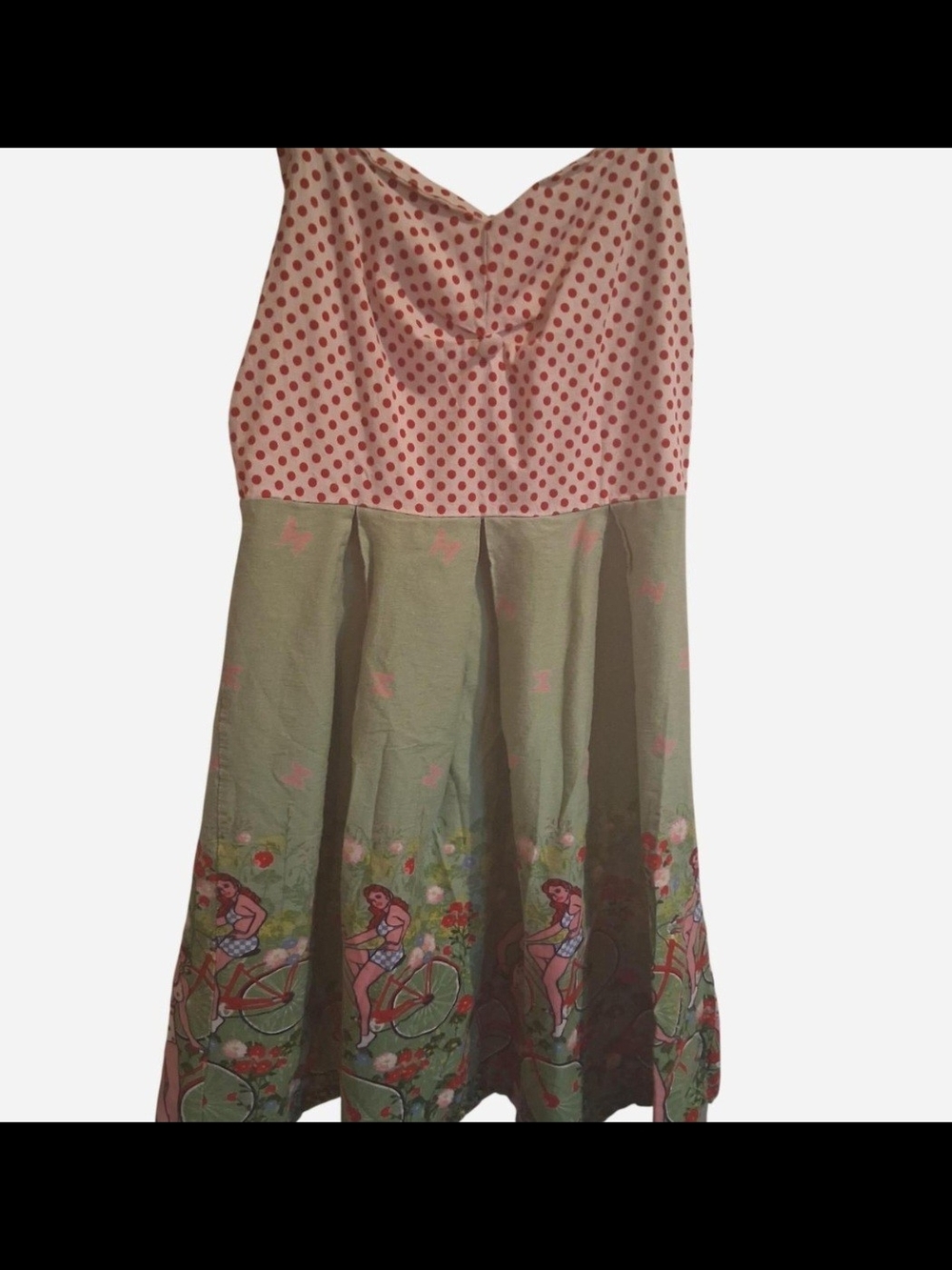 Polka Dot & Floral Bicycle Print Midi Skirt - Pink and Green
